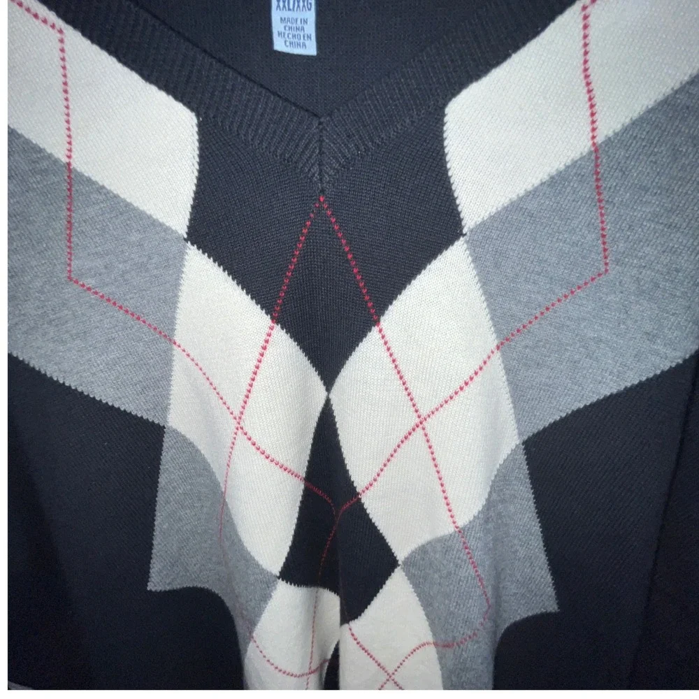 Izod Mens XXL Argyle V-Neck Sweater Black Grey‎ White 100% Cotton PC-759